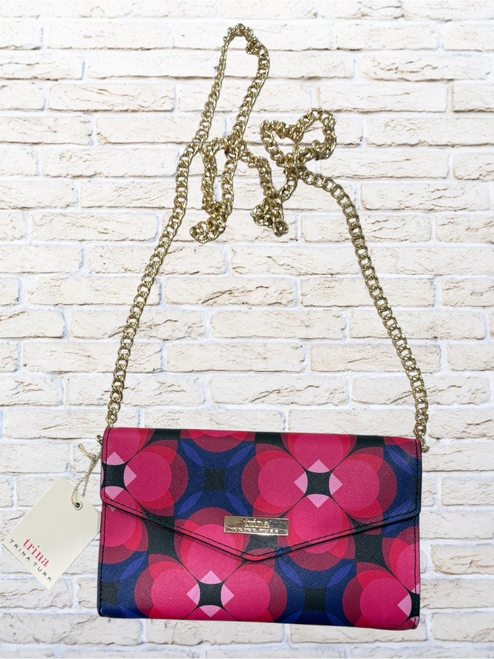 NWT Trina Turk Pink & Navy Crossbody Clutch Wallet